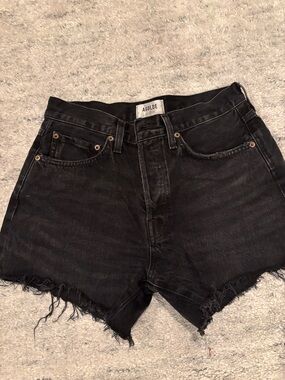 Agolde Black High-Rise Button-Fly Black Denim Shorts